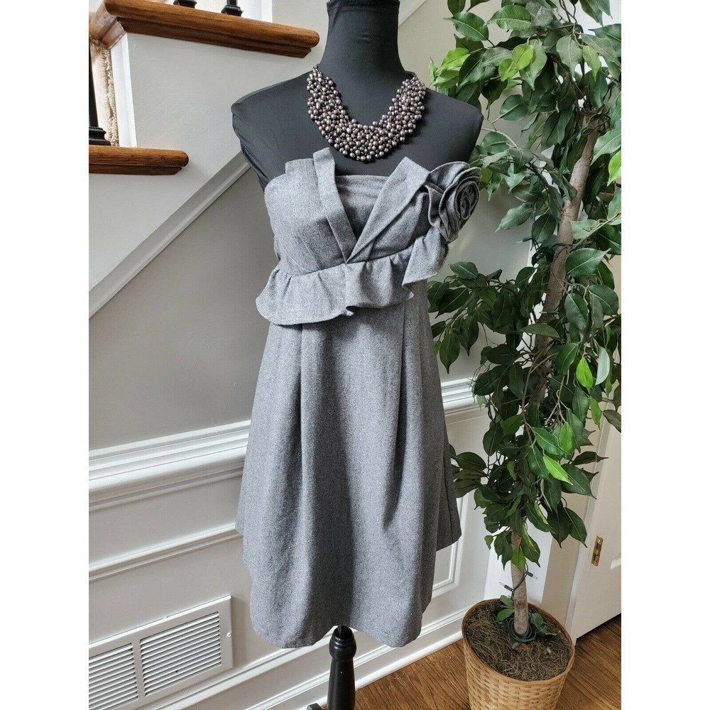 Ryu Women's Charcoal Polyester & Wool Off the Shoulder Knee Length Dress